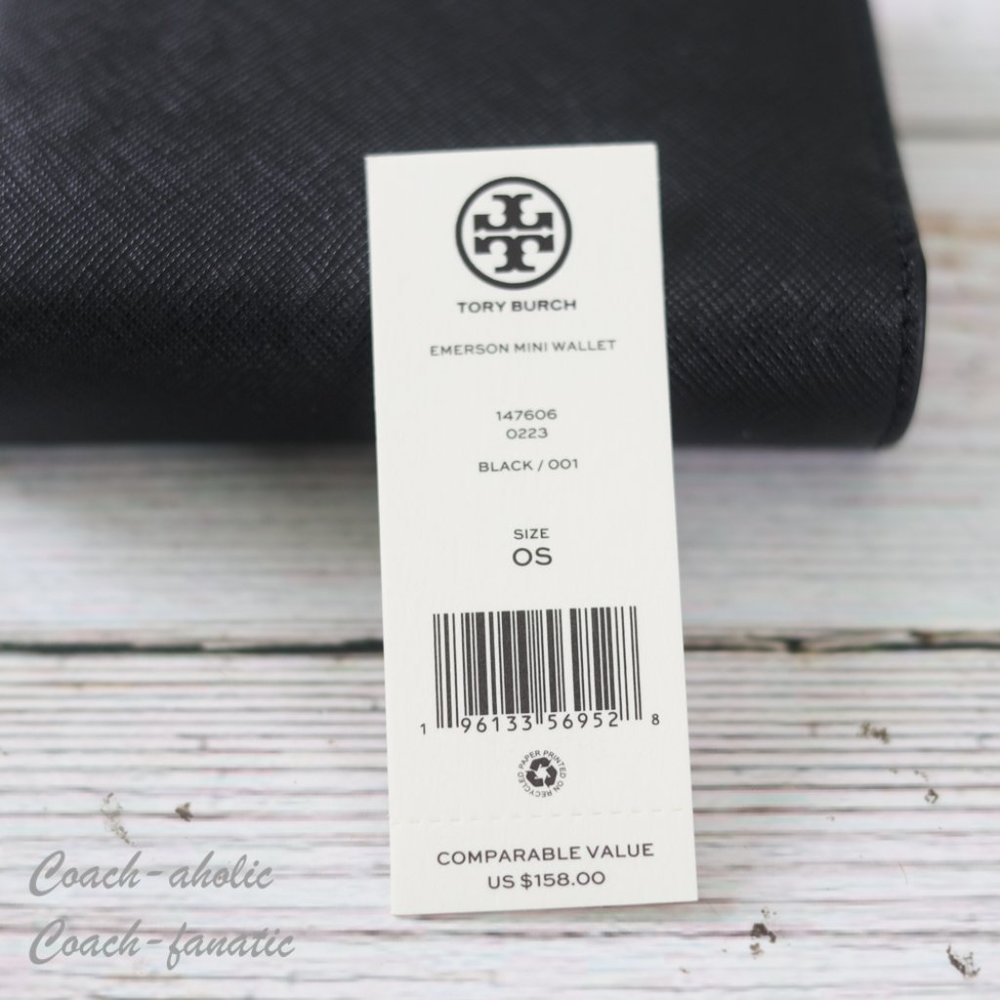 NWT Tory Burch Emerson Saffiano Leather Mini Wallet in Black - Picture 10 of 10